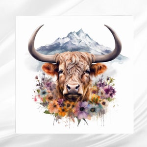 Highland Cow Fabric Panel ~ Cattle Quilt Panel ~ Square fabric panel for sewing projects