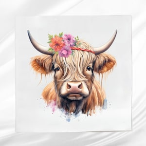 Highland Cow Fabric Panel ~ Highland Quilt Panel ~ Square fabric panel for sewing projects