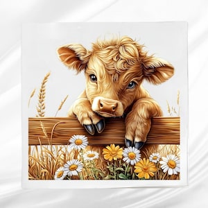 Calf Fabric Panel ~  Highland Calf Quilt Panel ~  fabric panel for sewing projects
