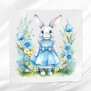 Bunny in Blue Dress Fabric Panel: Easter Sewing Project