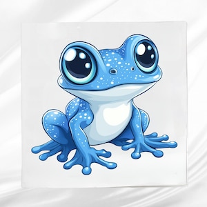Kawaii Blue Frog Fabric Panel: Sewing & Quilting Projects
