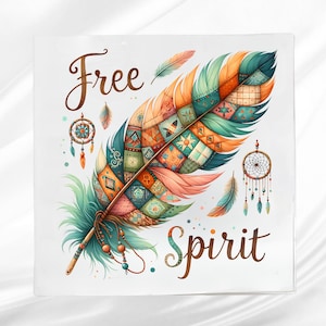 Boho Feather Fabric Panel: Cotton blend Quilt Block