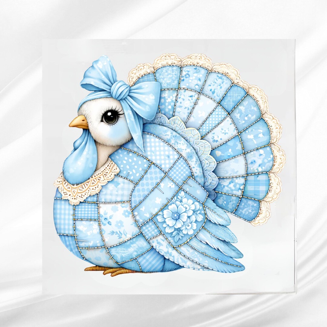 Patchwork Turkey Pattern Blue Patchwork Turkey Quilt Block Fabric Panel, Thanksgiving Sewing ...
