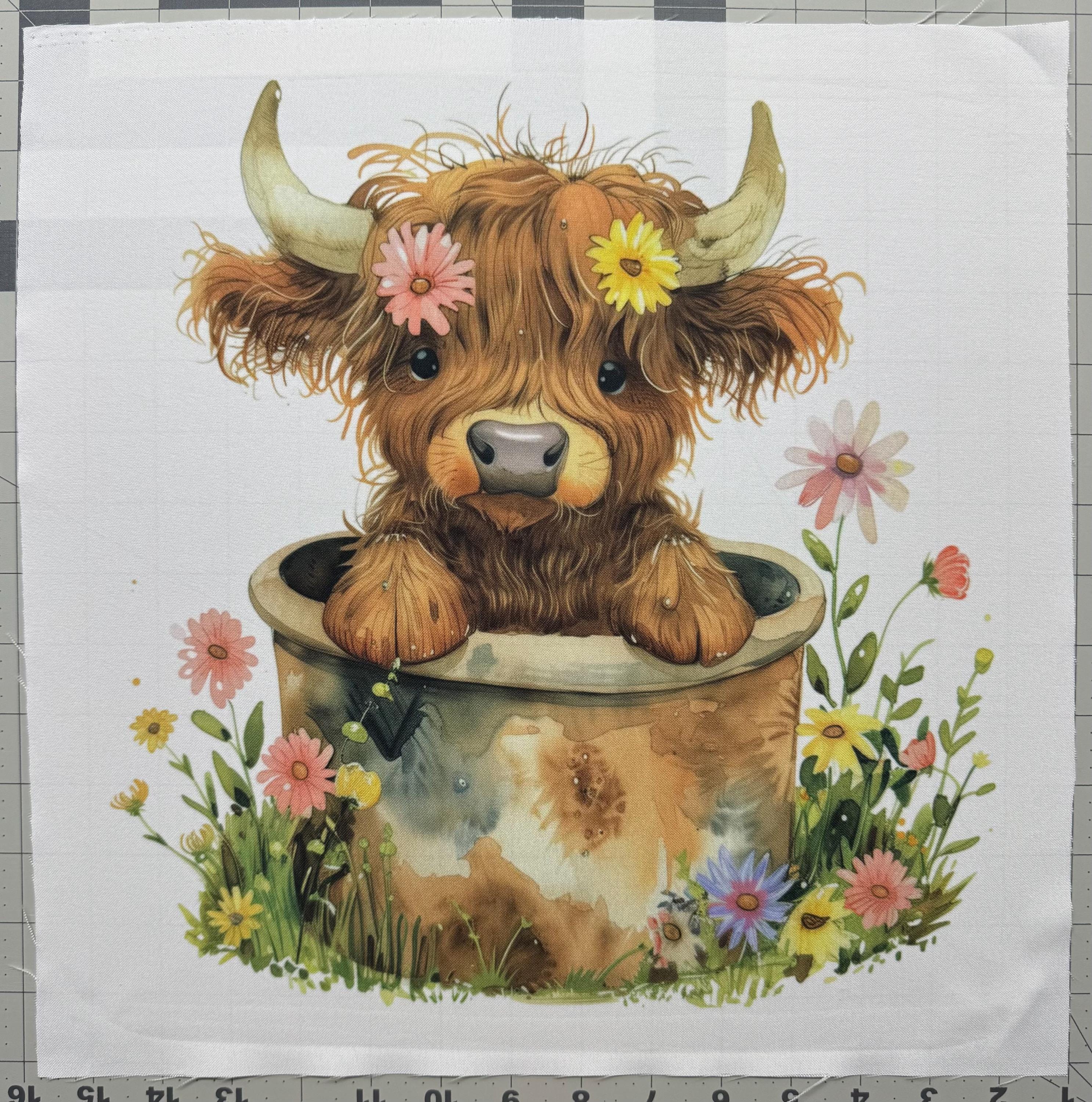Highland Cow Fabric Panel: Floral Calf Quilt Square - Etsy