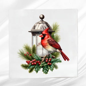 Christmas Cardinal Fabric Panel ~ Christmas Quilt Block ~ Square Fabric Panel for Sewing Projects