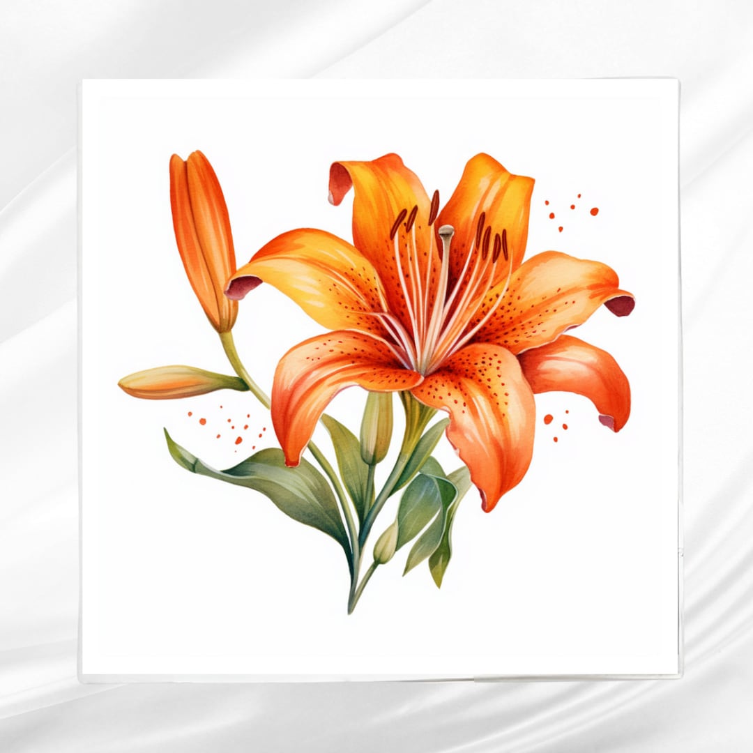 Orange Tiger Lily Fabric Panel Tiger Lily Quilt Block Square Fabric