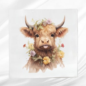 Baby Highland Cow Fabric Panel ~ Square fabric panel for sewing projects