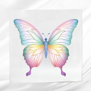 Pastel Butterfly Fabric Panel ~ Quilt Block ~ Square fabric panel for sewing projects