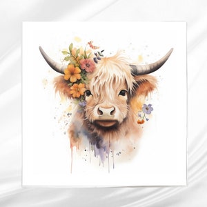 Baby Highland Cow Fabric Panel ~ Highland Quilt Panel ~ Square fabric panel for sewing projects