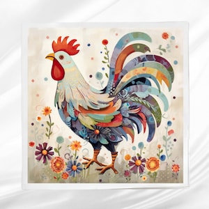 Key West Rooster Fabric Panel ~ Crafting Fabric ~ Square fabric panel for sewing projects