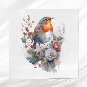 Spring Robin Fabric Panel ~ Quilt Block ~ Square fabric panel for sewing projects
