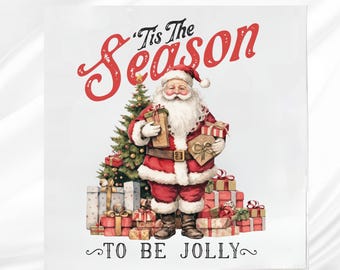 Santa Fabric Panel: Tis the Season Quilt Block for Sewing Projects
