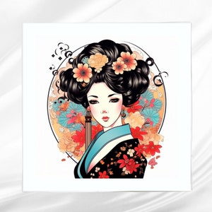Geisha Fabric Panel ~ Quilt Block ~ Square fabric panel for sewing projects