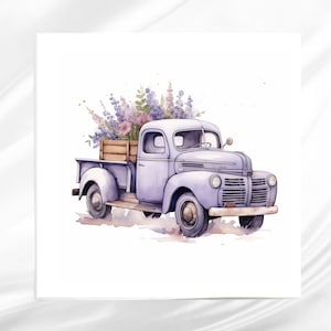 Purple Truck Fabric Panel ~ Truck Quilt Block ~ Square fabric panel for sewing projects
