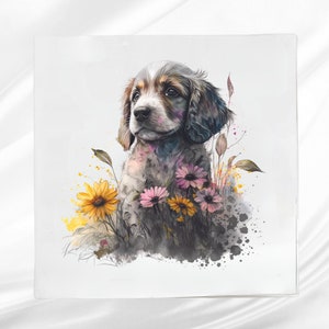Puppy Fabric Panel ~ Quilt Block ~ Square fabric panel for sewing projects