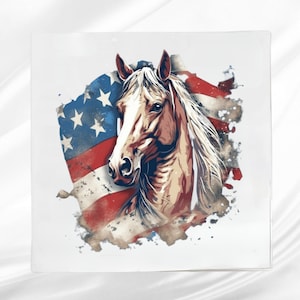 Patriotic Horse Fabric Panel ~ Horse Quilt Block ~ Square fabric panel for sewing projects