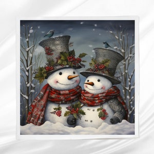 Snowman Couple Fabric Panel ~ Square fabric panel for sewing projects