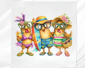 Funny Chickens Fabric Panel: Cotton blend Quilt Block
