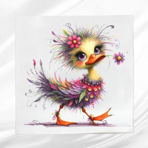 Frazzled Duckling Quilt Block ~ Funny Quilt Block ~ Square fabric panel for sewing projects