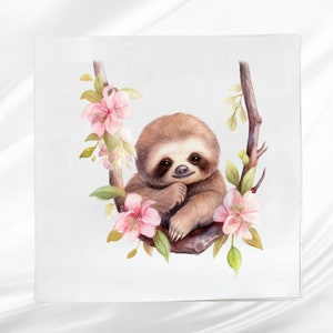 Sloth Fabric Panel ~ Quilt Block ~ Square fabric panel for sewing projects