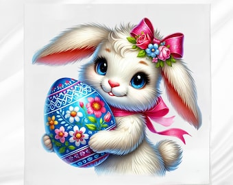 Bunny Easter Egg Fabric Panel: Sewing Quilt Block
