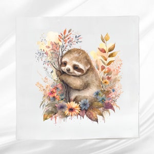 Sloth Fabric Panel ~  Quilt Block ~ Square fabric panel for sewing projects