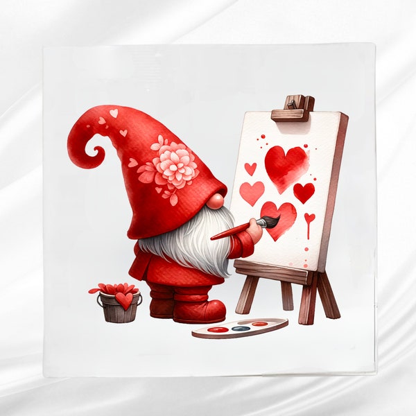 Valentine Painting Gnome Fabric Panel ~ Valentine Crafting Fabric  ~ Square fabric panel for sewing projects