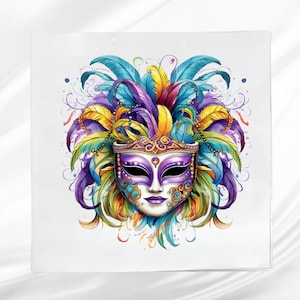 Mardi Gra Mask Fabric Panel ~  Square fabric panel for sewing projects