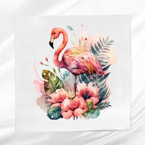 Hawaiian Flamingo Fabric Panel ~ Flamingo Quilt Block ~ Square fabric panel for sewing projects