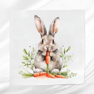 Bunny with Carrots Fabric Panel ~ Square fabric panel for sewing projects