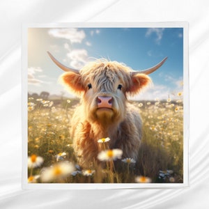 Highland Cow Fabric Panel ~ Quilt Panel ~ Square fabric panel for sewing projects