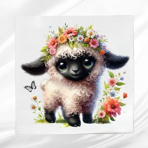Lamb Fabric Panel ~ Farm Animal Quilt Block ~ Square fabric panel for sewing projects