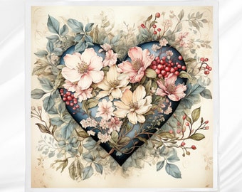Floral Heart Fabric Panel: Sewing & Quilting Block