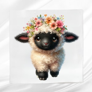 Lamb Fabric Panel ~ Farm Animal Quilt Block ~ Square fabric panel for sewing projects
