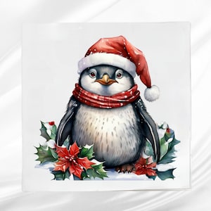 Christmas Penguin Fabric Panel ~ Christmas Quilt Panel ~ Square fabric panel for sewing projects