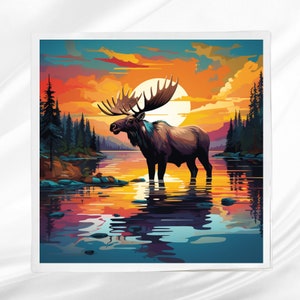 Moose Sunset Fabric Panel ~ Crafting Fabric ~ Square fabric panel for sewing projects