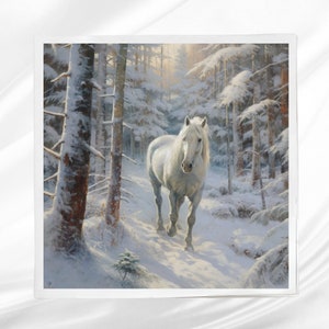 White Horse Fabric Panel ~ Crafting Fabric ~ Square fabric panel for sewing projects