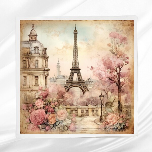 Eiffel Tower Vintage Fabric Panel ~ Square fabric panel for sewing projects