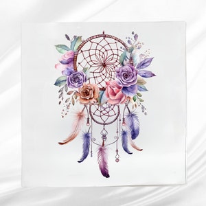 Floral Dreamcatcher Fabric Panel ~ Quilt Block ~ Square fabric panel for sewing projects