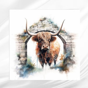 Highland Cow Fabric Panel ~ Western Highland Quilt Panel ~ Square fabric panel for sewing projects