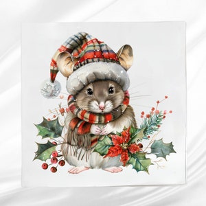 Christmas Mouse Fabric Panel ~ Christmas Quilt Panel ~ Square fabric panel for sewing projects