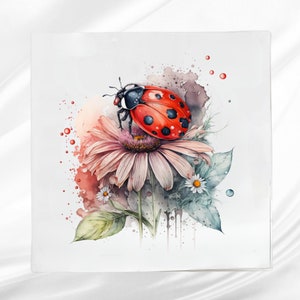 Red Ladybug Fabric Panel ~ Ladybug Quilt Block ~ Square fabric panel for sewing projects
