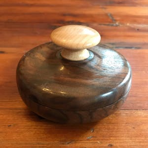 Turned Wooden Claro Walnut Lidded Bowl with Maple Handle