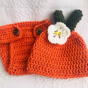 Pumpkin crochet baby diaper and hat. Size 0-3 months! First baby photo!