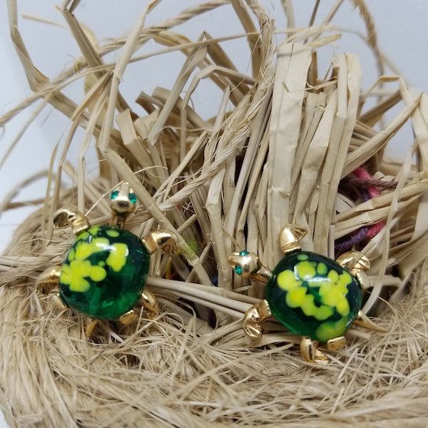 Vintage Pair of Emerald Green Turtle Pins