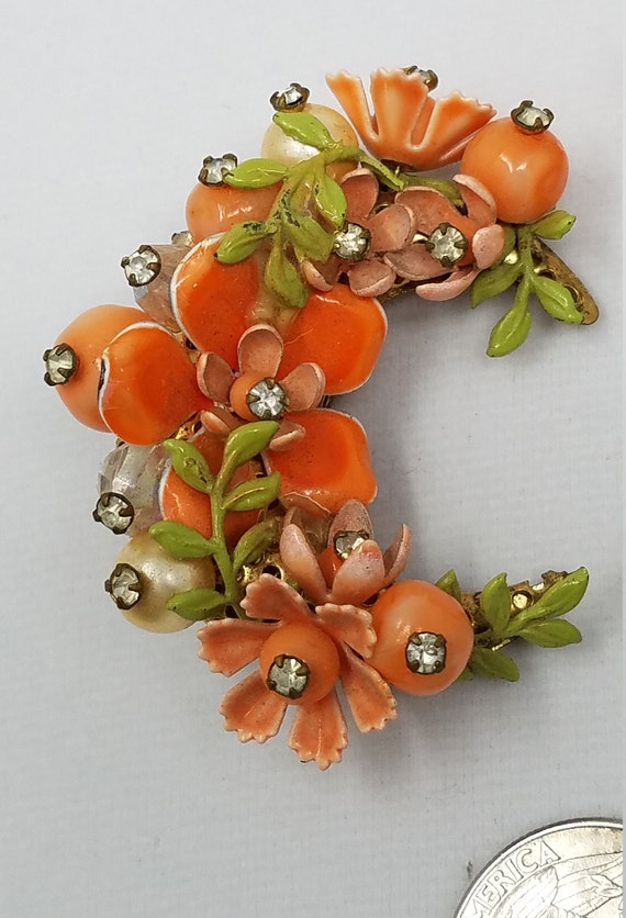 Vintage Floral Brooch and Earrings - image 9