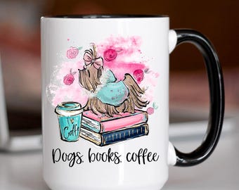 Dogs Books Coffee Mug, Dog Lover Gift, Book Lover Mug, Coffee Lover Gift, Cute Reading Mug, Cozy Aesthetic Cup, Gift for Her