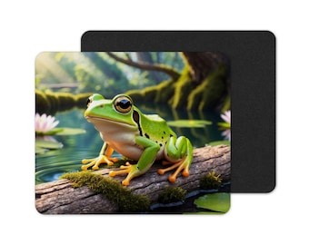 Cute Frog Mouse Pad, Green Tree Frog Desk Mat, Nature Aesthetic Office Decor, Frog Lover Gift, Cottagecore Desk Accessory