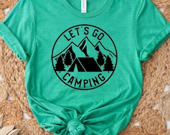 Koszulka Let’s Go Camping, koszulka z grafiką Outdoor Adventure, koszulka dla miłośników kempingu