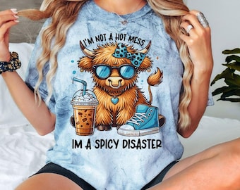 Funny Highland Cow Shirt, Spicy Disaster Tee, Cute Cow Graphic Tee, Western Humor Shirt, Gift for Her, Trendy Cow Lover Tee